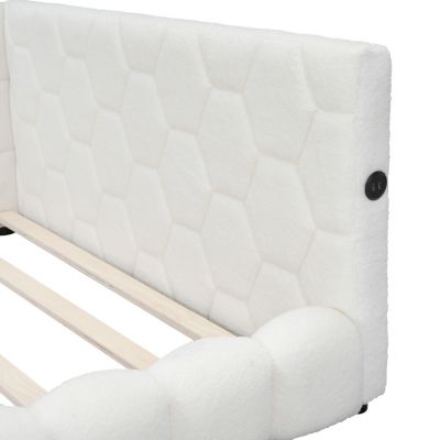 Upholstered Full Size Platform Bed With USB Ports And LED Belt