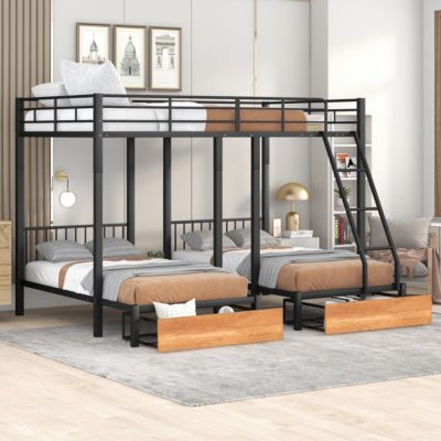 Streamdale Metal Triple Bunk Bed with Drawers and Rails