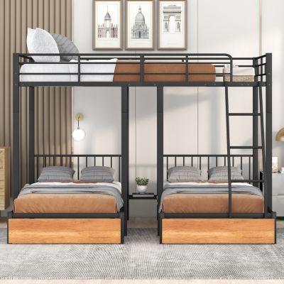 Streamdale Metal Triple Bunk Bed with Drawers and Rails