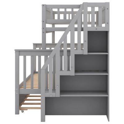 Streamdale  Furniture Twin size Trundle And Staircase Over Full Bunk Bed