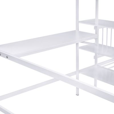 Streamdale Full Over Twin Metal Bunk Bed With Built-In Desk, Shelves And Ladder