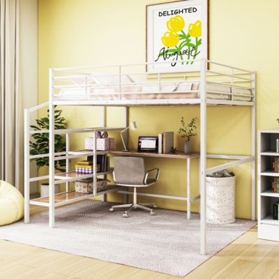 Streamdale Full Size Metal Loft Bed With Desk And Lateral Storage Ladder
