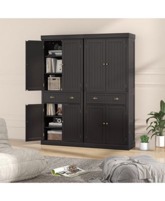 72'' Kitchen Pantry Storage Cabinet Tall Freestanding Cupboard w/ 4 Doors Large Drawer Brown