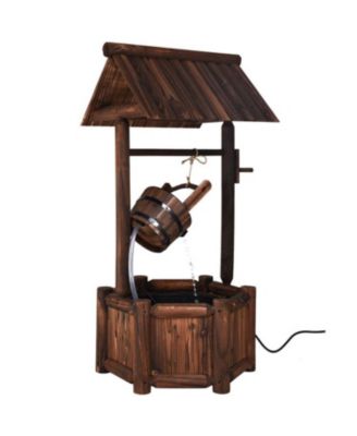Garden Rustic Wishing Well Wooden Water Fountain with Pump