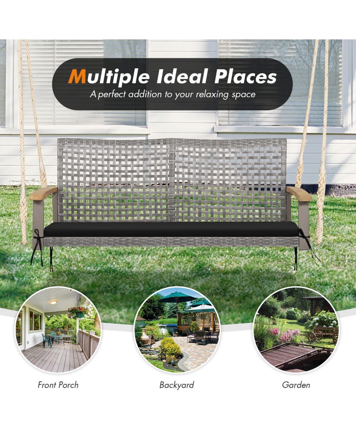 Slickblue 2-Person Patio Wicker Hanging Swing Chair