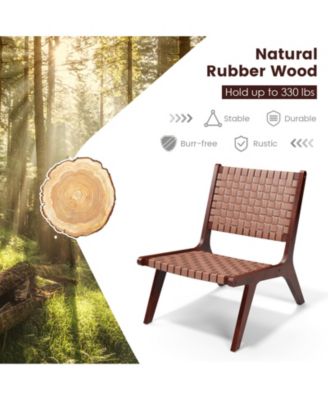 Set of 2 Woven Leather Accent Chairs with Wood Frame-Set of 2