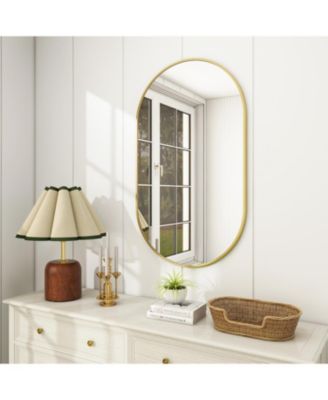 Oval Wall Mounted Mirror 22"x38" in Gold