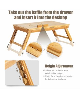 Bamboo Laptop Desk Adjustable Folding Bed Tray w/Drawer Heat Dissipation