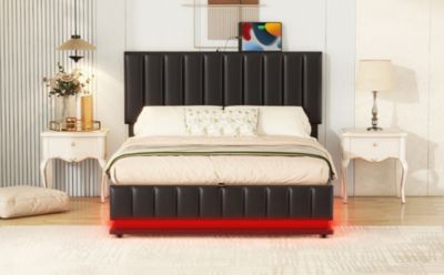 Streamdale Modern White Upholstered Bed with Storage and LED Light - Full