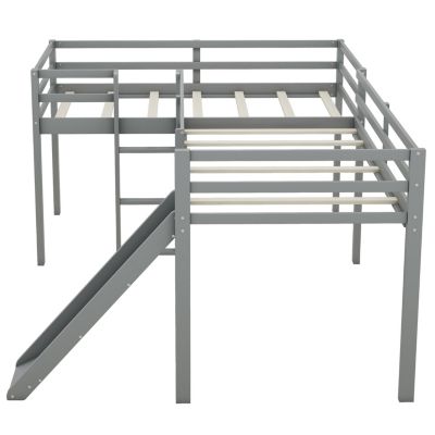 Streamdale L-Shaped Twin Size Loft Bed With Ladder And Slide, Gray