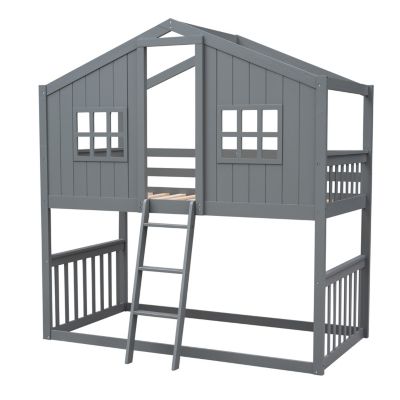Streamdale Twin Over Twin House Bunk Bed With Ladder, Wood Bed