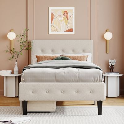Streamdale Twin Size Upholstered Platform Bed With 2 Drawers