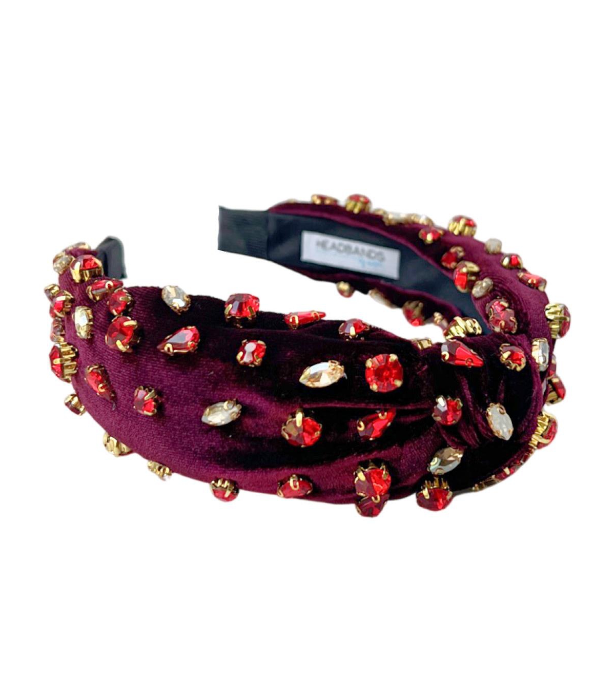 Women s Traditional Knot Headband - Velvet Maroon Gem - Dark red