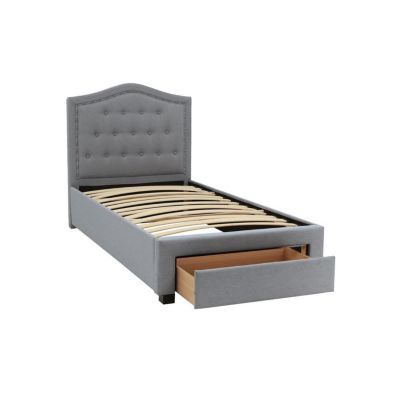 Light Grey Twin Bed with Drawer Storage & Button Tufted Headboard