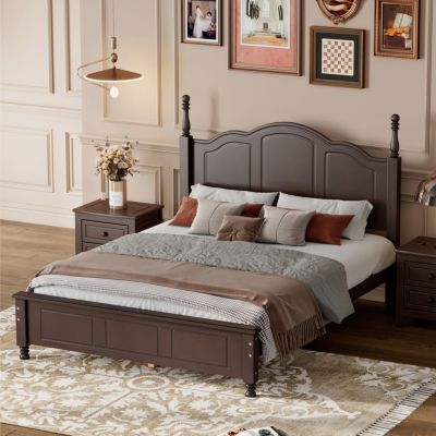 Streamdale White Retro Platform Bed with Wood Slats