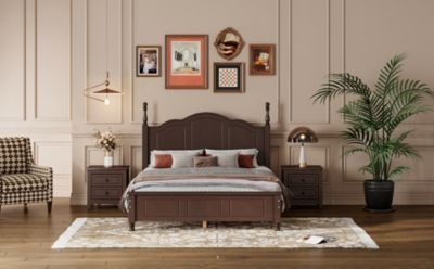 Streamdale White Retro Platform Bed with Wood Slats
