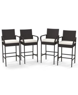 Outdoor PE Rattan Cushioned Barstool Set with Armrests