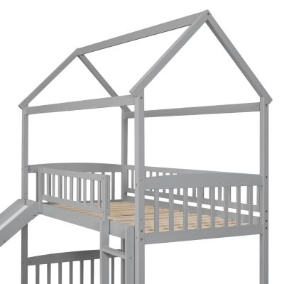 Streamdale Twin Over Twin Bunk Bed With Slide, House Bed With Slide