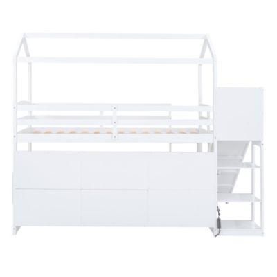 Streamdale Twin Loft Bed with Slide, Shelves, Light
