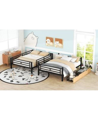 Metal Full Size Convertible Bunk Bed With 2 Drawers
