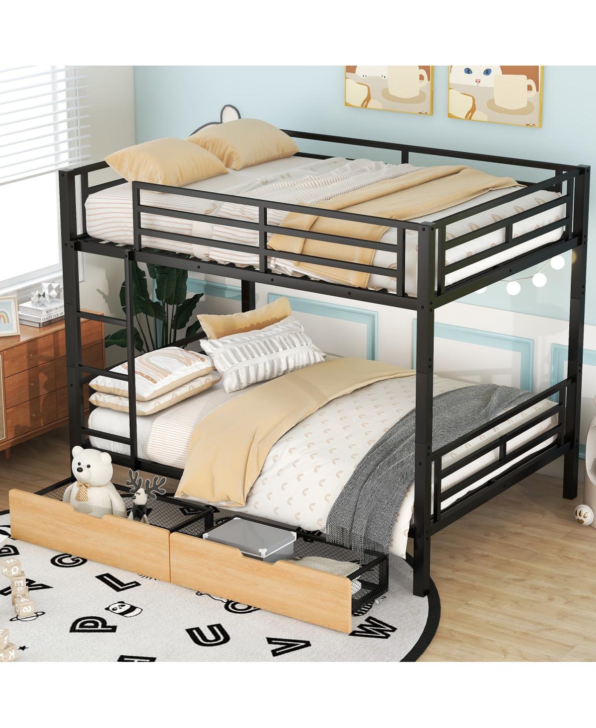 Simplie Fun Metal Full Size Convertible Bunk Bed With 2 Drawers