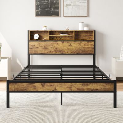 Metal Platform Bed with Storage & Charging Station