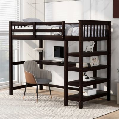 Streamdale Twin Size Loft Bed With Storage Shelves And Under-Bed Desk