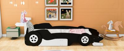 Streamdale Twin Size Race Car-Shaped Platform Bed With Wheels, Red
