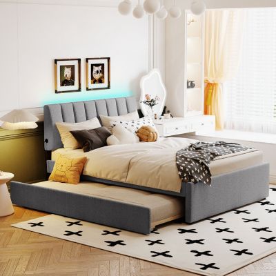Teddy Fleece Full Size Upholstered Platform Bed With Trundle