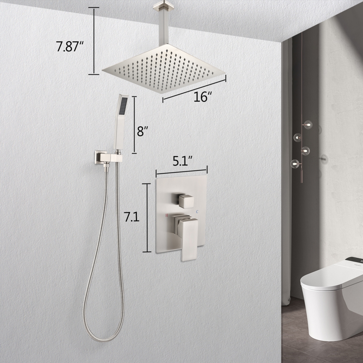 Streamdale Furniture Ceiling Mounted Shower System Combo Set With Handheld And 16 Shower Head