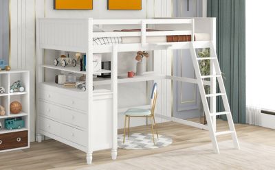 Streamdale Espresso Wooden Loft Bed with Desk and Drawers