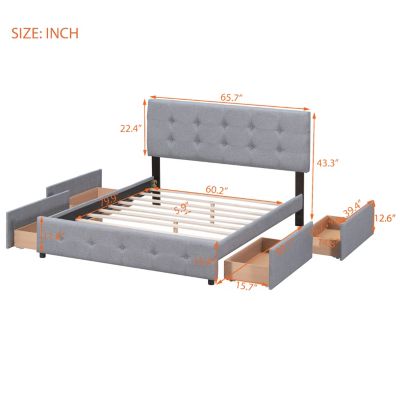 Streamdale Linen Platform Bed with Drawers
