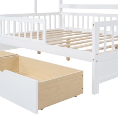 Streamdale Kids' White Wooden House Bed with Drawers and Shelf