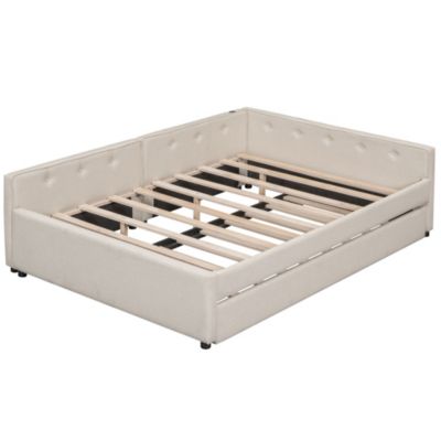 Full Size Upholstered Platform Bed With USB And Twin Size Trundle