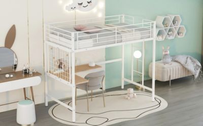 Streamdale Twin Metal Loft Bed With Desk And Metal Grid