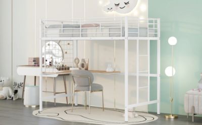 Streamdale Twin Metal Loft Bed With Desk And Metal Grid
