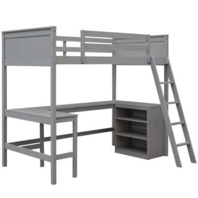 Streamdale Twin Size Loft Bed With Shelves And Desk, Wooden Loft Bed With Desk