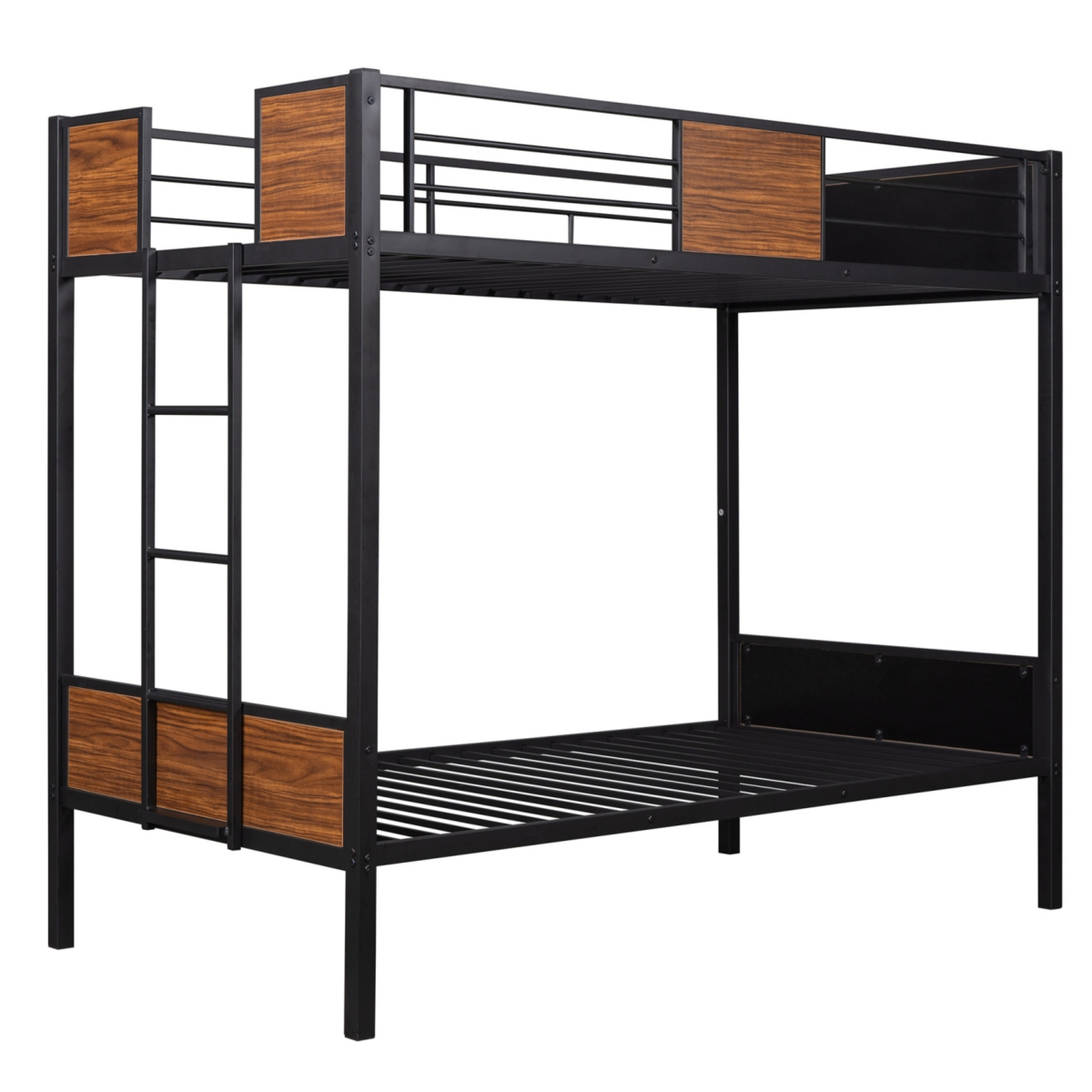 Simplie Fun Twin-Over-Twin Bunk Bed Modern Style Steel Frame Bunk Bed With Safety Rail, Built-In Ladder