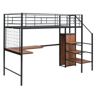Streamdale Metal Loft Bed with Desk, Storage Ladder & Wardrobe