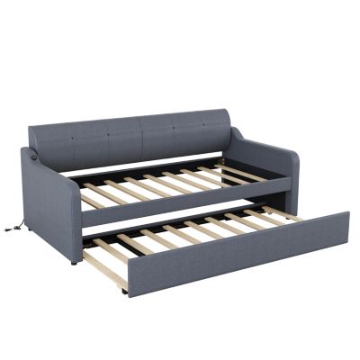 Streamdale Twin Upholstery Daybed with Trundle and USB Charging