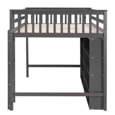 Full Size Loft Bed With 8 Open Storage Shelves And Builtin Ladder