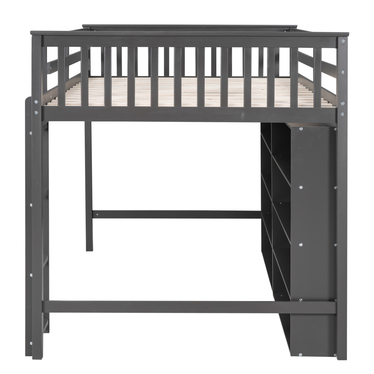 Simplie Fun Full Size Loft Bed With 8 Open Storage Shelves And Builtin Ladder