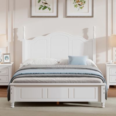 Streamdale White Retro Platform Bed with Wood Slats