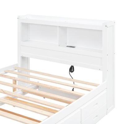 Streamdale Full Size Platform Bed With Trundle, Drawers And USB Plugs, White