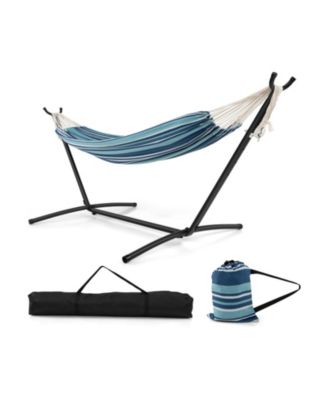 Portable Indoor Outdoor 2-Person Double Hammock Set with Stand and Carrying Cases-Blue