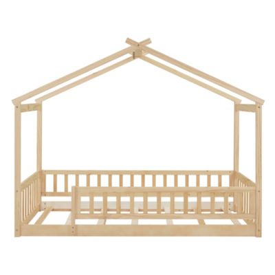 Twin Size Wood House Bed Frame with Fence