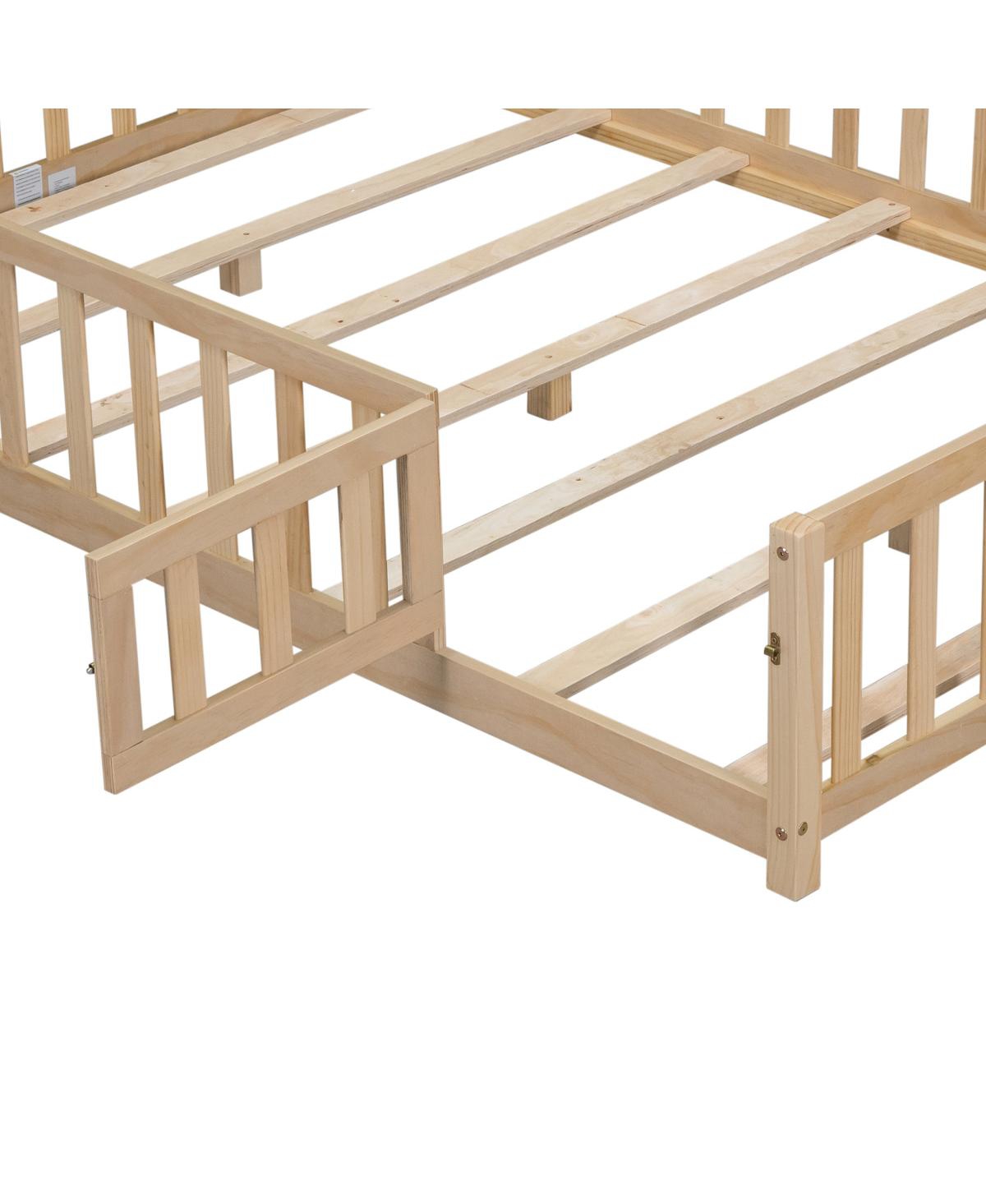 Simplie Fun Montessori Floor Bed with Fence and Door for Kids