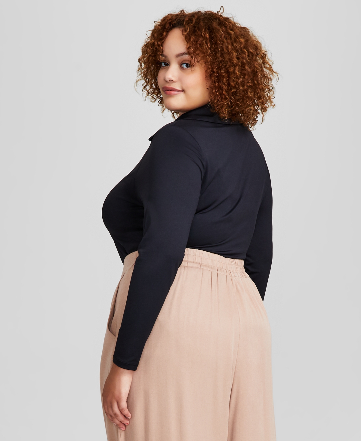 And Now This Trendy Plus Size Polo Long-Sleeve Top, Created for Macy's