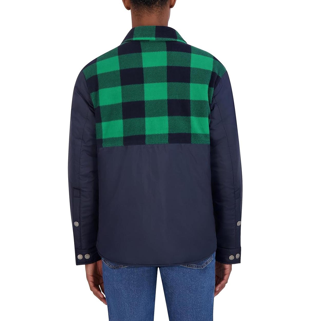 Hfx Men's Reversible Quilted Shirt Jacket Shacket with Plaid Fleece Lining