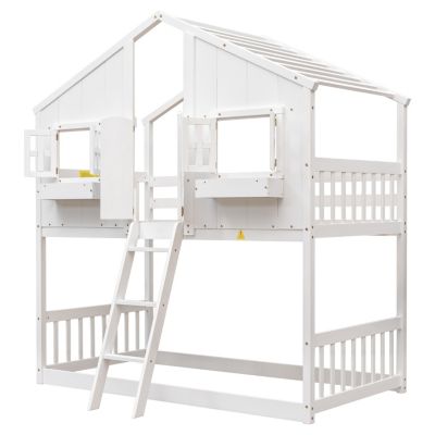 Streamdale Twin Bunk House Bed with Roof and Safety Rails